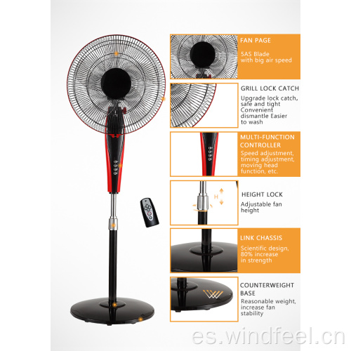 Ventilador de pie de material ABS certificado CE CB, ajuste silencioso de altura, ventilador de pie de pedestal de 1300 mm para dormitorio